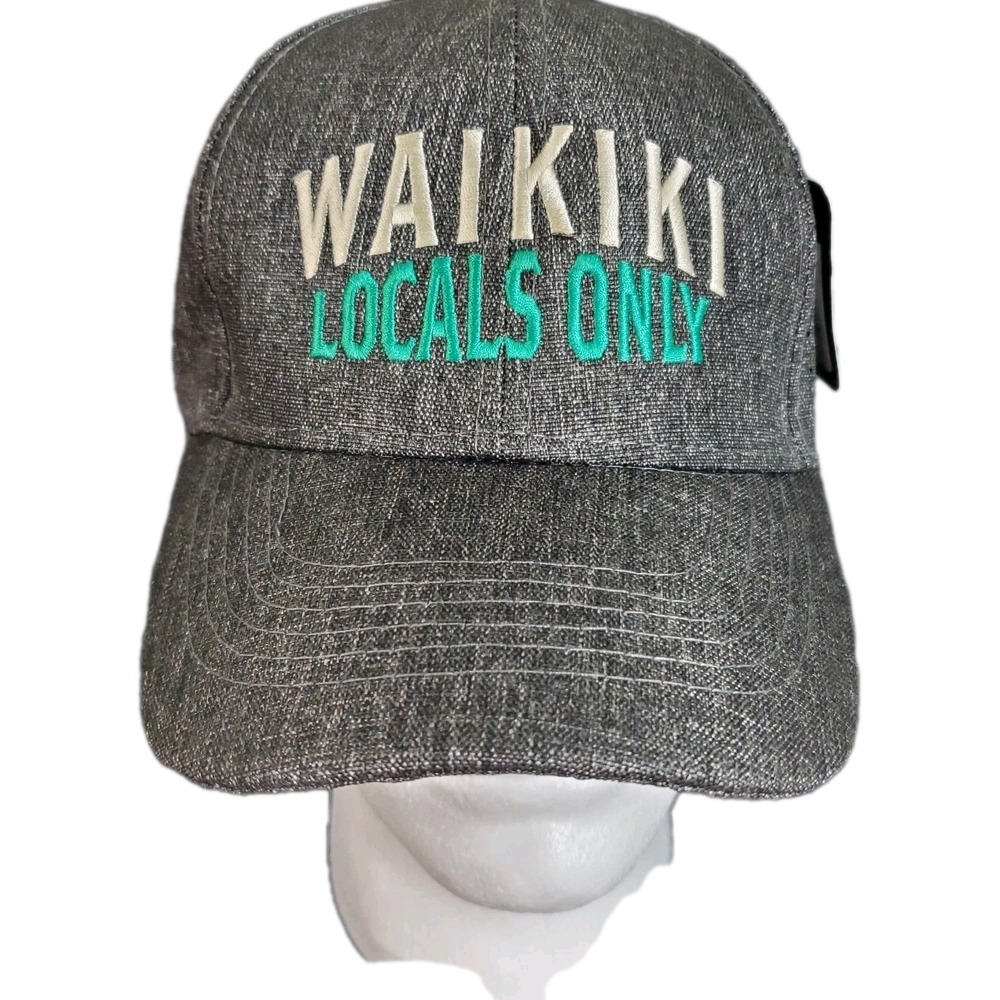 WAIKIKI LOCALS ONLY Embroidered‎ Gray Baseball Hat Hawaii Apparel NEW